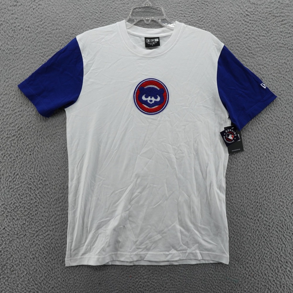 New Era Chicago Cubs Mens White Blue Color Block 3D Logo T-Shirt Medium NEW